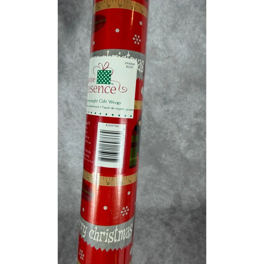 Vtg 90s Bear Christmas Wrapping Paper Roll 60 Sq Ft Heavyweight w Tools NOS NEW